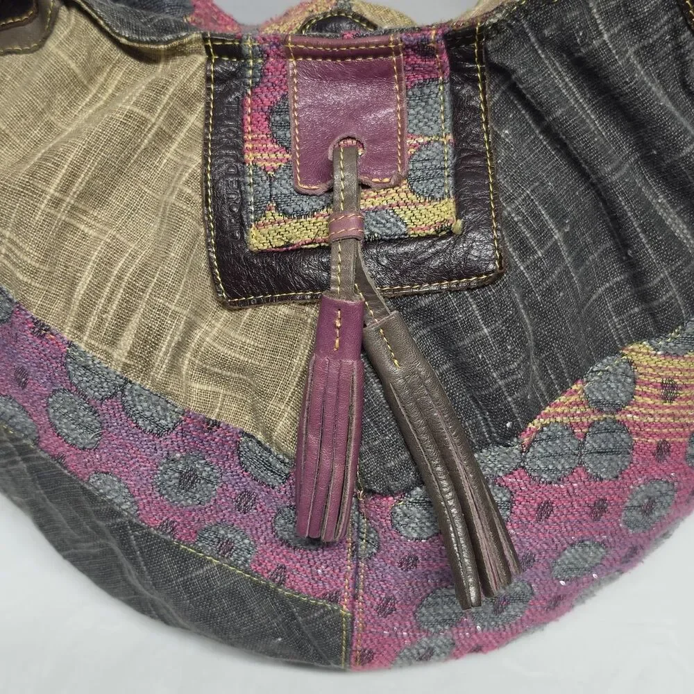 Cirque Du Soleil Geometric Tassel Purse Handbag Fabric and Leather Purple Gray